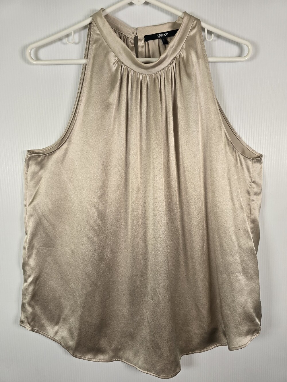 NWOT Quince Washable Silk Halter Camisole Champagne Beige Size L Quiet Luxury